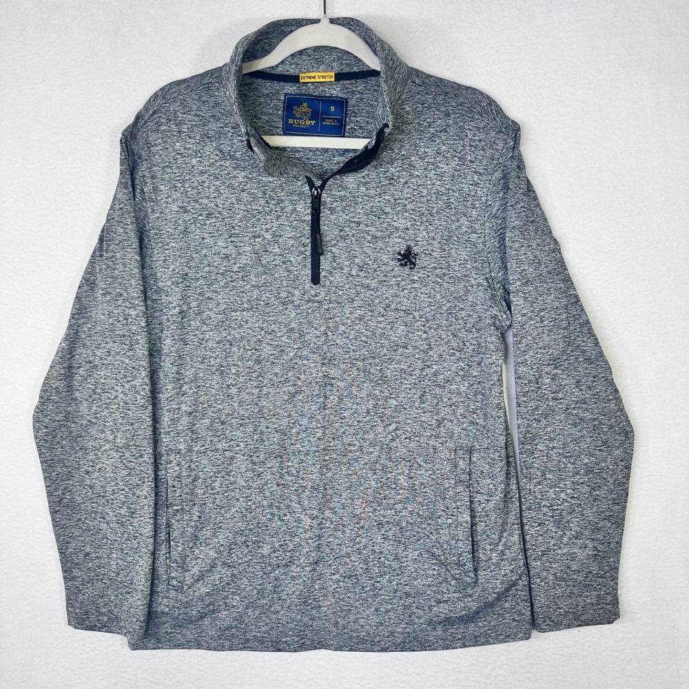 Rugby University Mens Quarter Zip Pullover Grey Space Dye Extreme Stretch Small